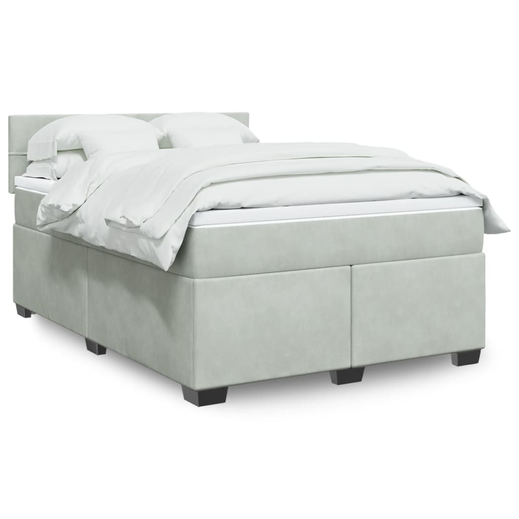 vidaXL Κρεβάτι Boxspring με Στρώμα Ανοιχτό Γκρι 160x200 εκ. Βελούδινο