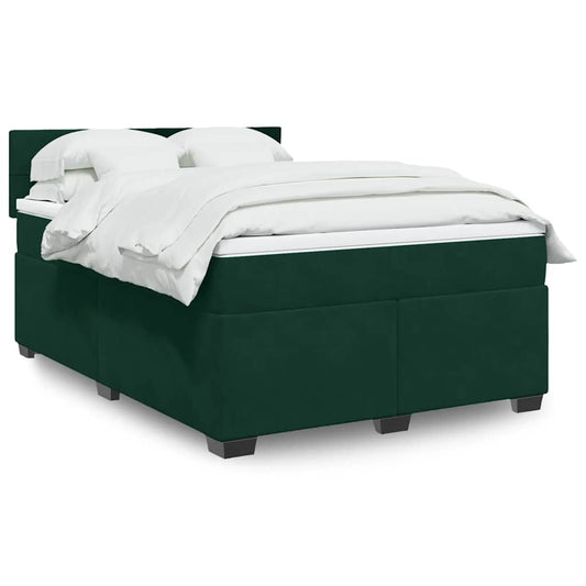 vidaXL Κρεβάτι Boxspring με Στρώμα Σκούρο Πράσινο 160x200εκ. Βελούδινο