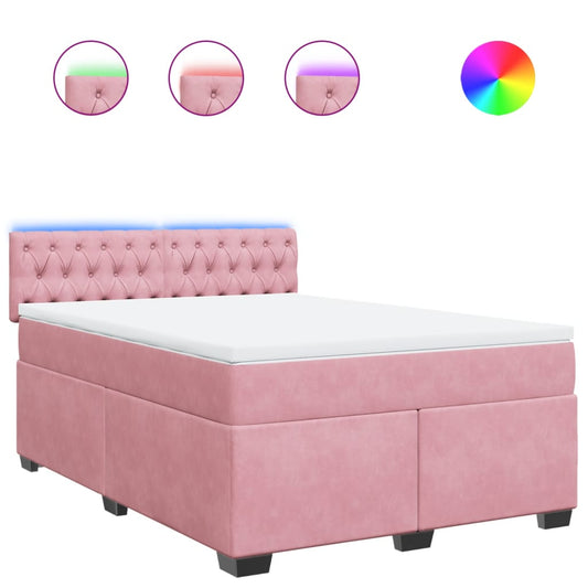 vidaXL Κρεβάτι Boxspring με Στρώμα Ροζ 160x200 εκ. Βελούδινο