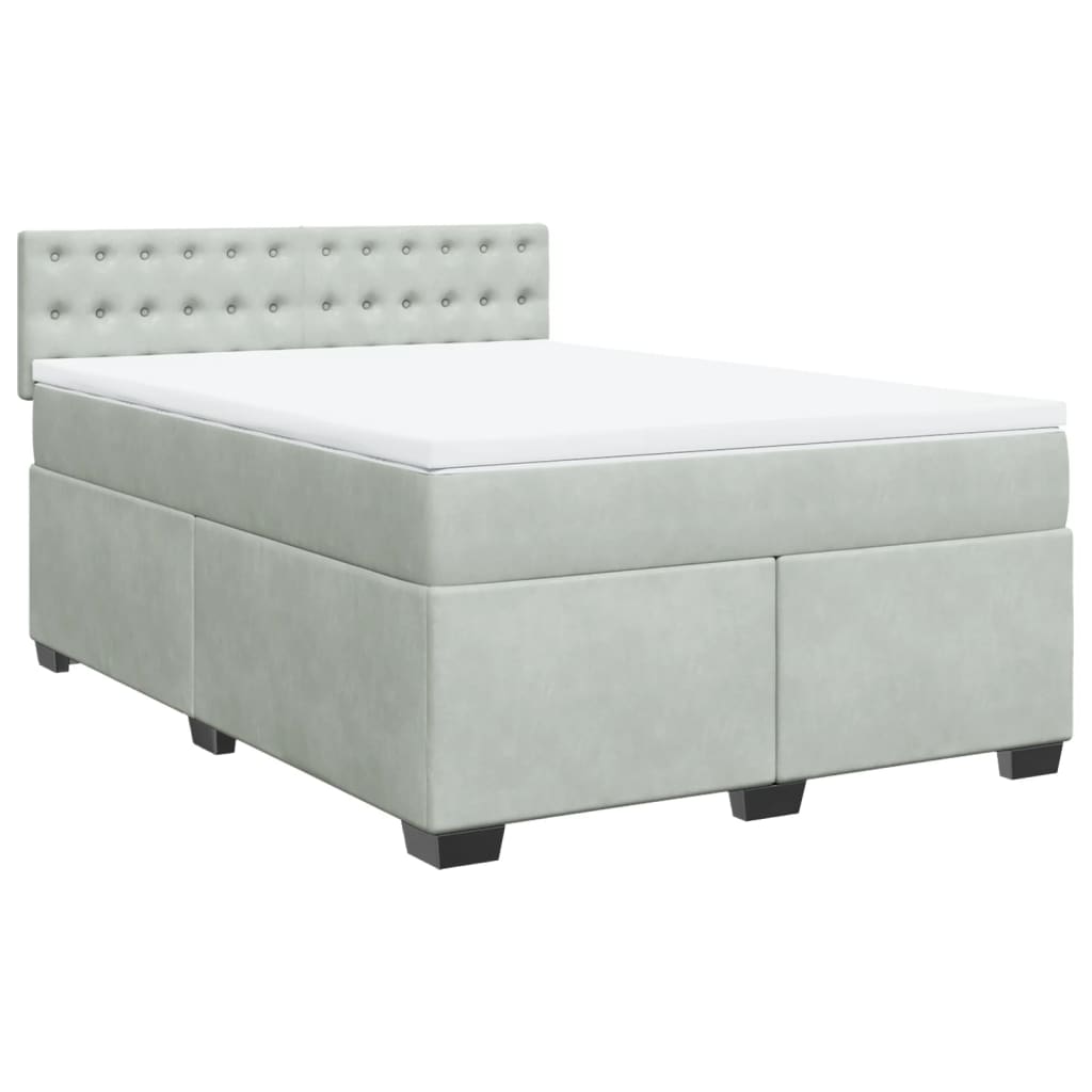 vidaXL Κρεβάτι Boxspring με Στρώμα Ανοιχτό Γκρι 160x200 εκ. Βελούδινο