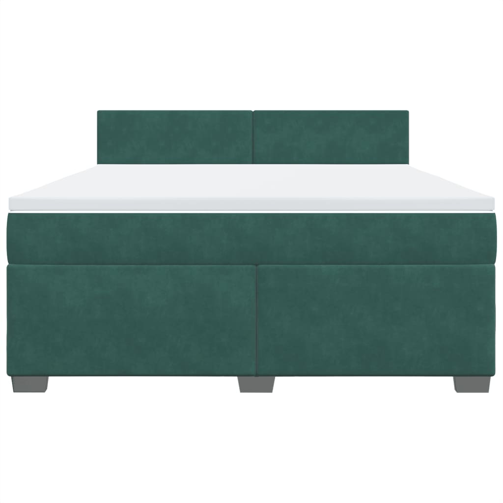 vidaXL Κρεβάτι Boxspring με Στρώμα Σκούρο Πράσινο 180x200εκ. Βελούδινο