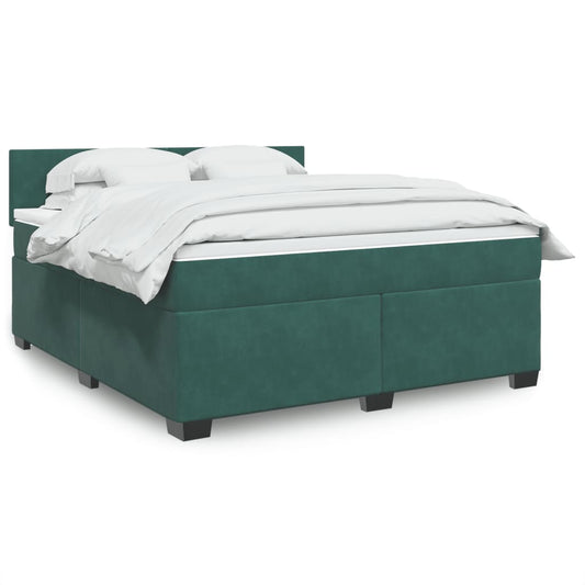 vidaXL Κρεβάτι Boxspring με Στρώμα Σκούρο Πράσινο 180x200εκ. Βελούδινο