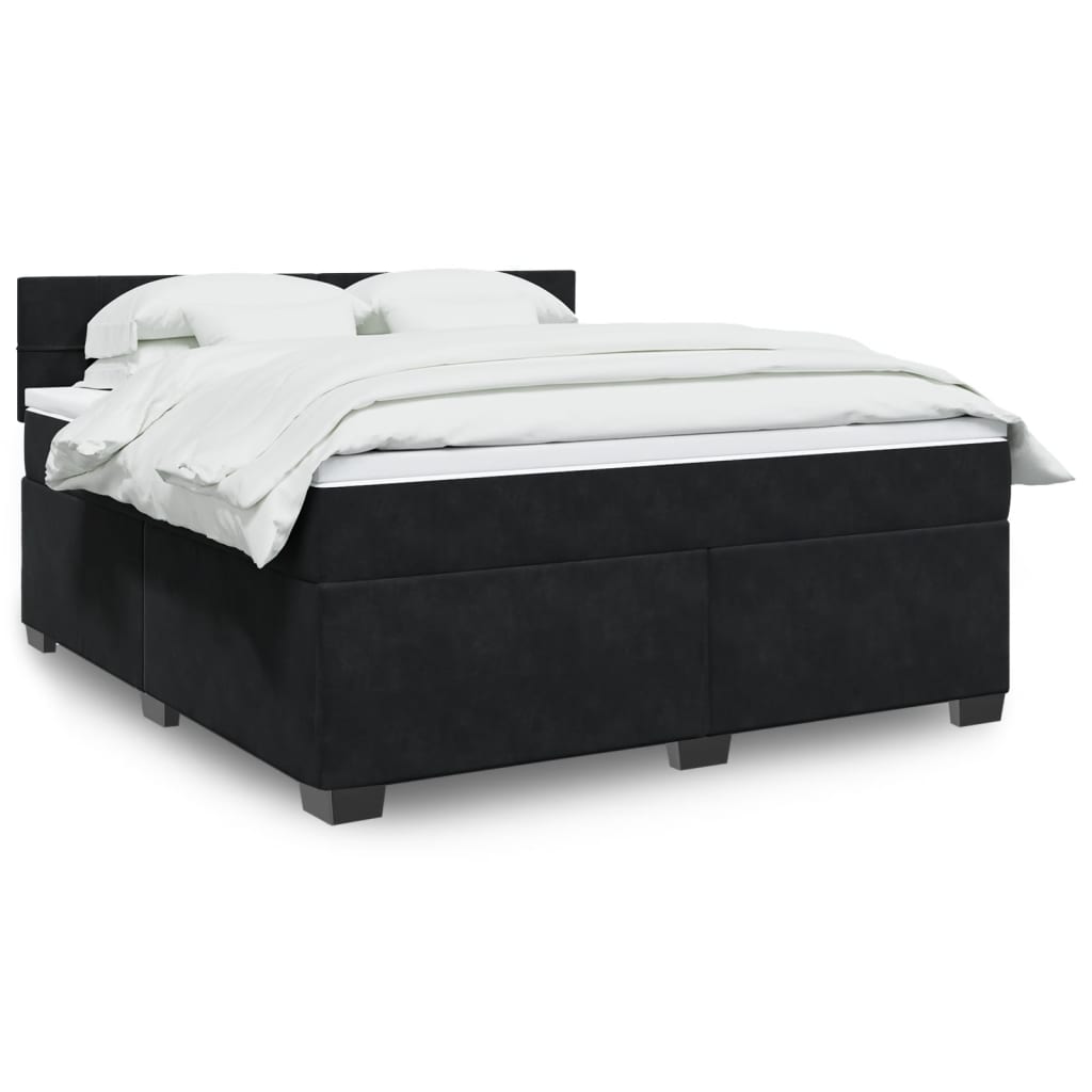 vidaXL Κρεβάτι Boxspring με Στρώμα Μαύρο 180x200 εκ. Βελούδινο
