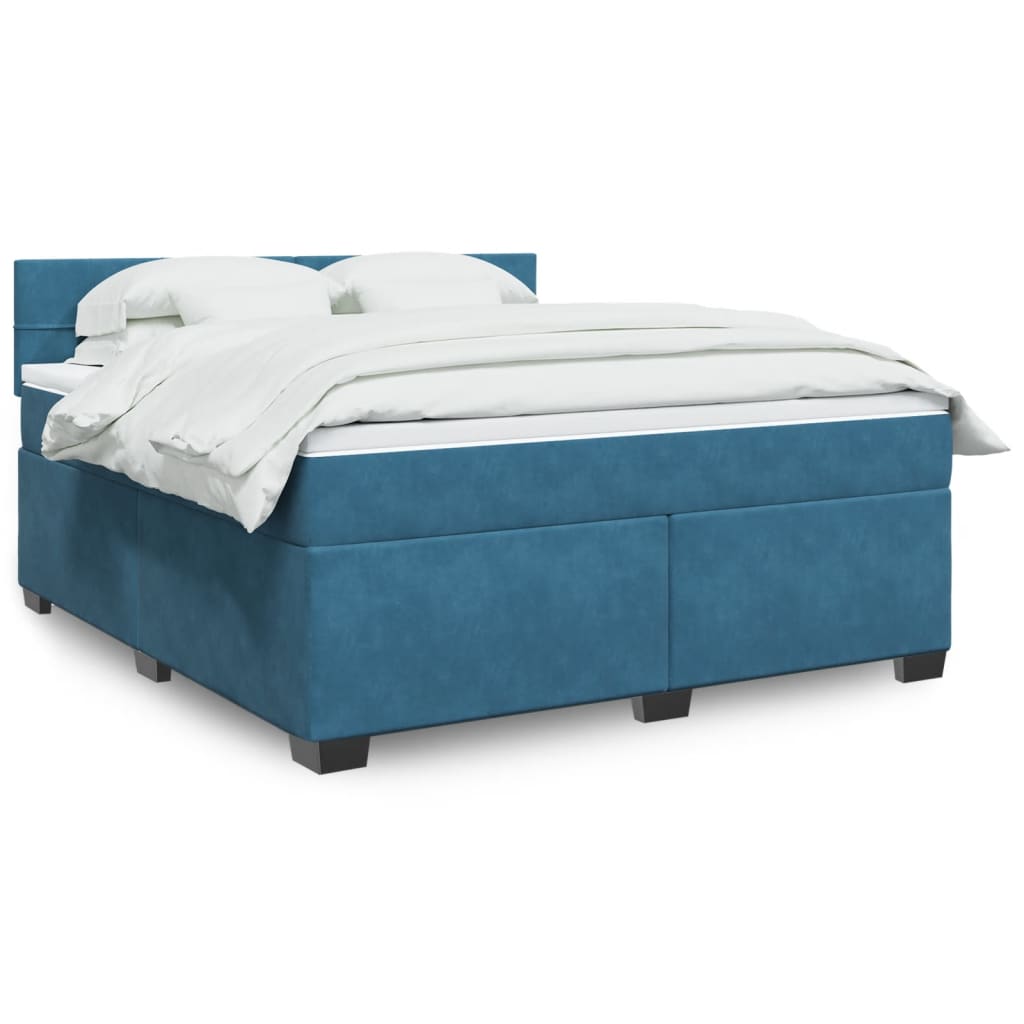 vidaXL Κρεβάτι Boxspring με Στρώμα Μπλε 180x200 εκ. Βελούδινο