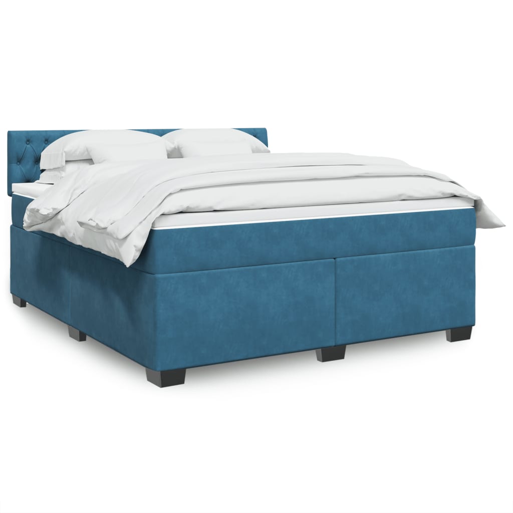 vidaXL Κρεβάτι Boxspring με Στρώμα Μπλε 180x200 εκ. Βελούδινο