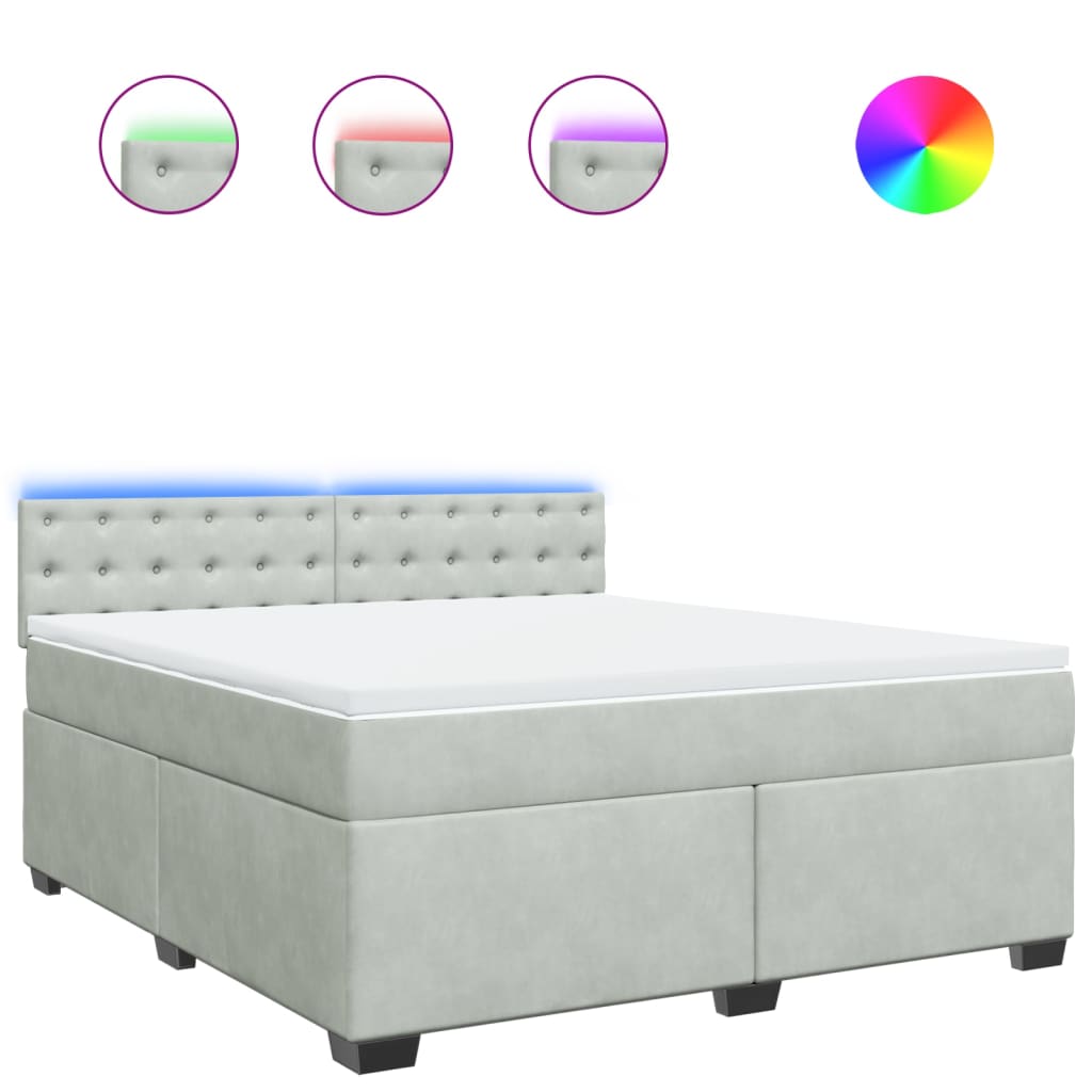 vidaXL Κρεβάτι Boxspring με Στρώμα Ανοιχτό Γκρι 180x200 εκ. Βελούδινο