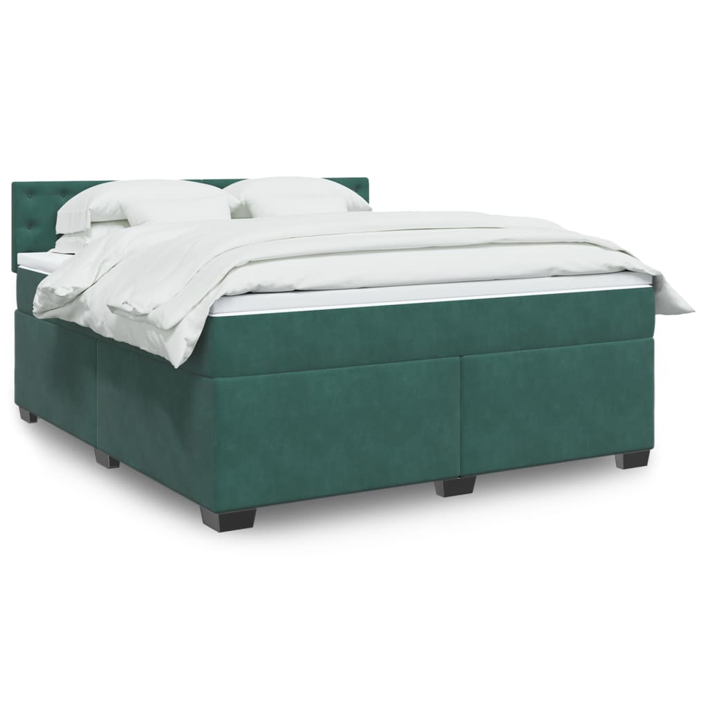 vidaXL Κρεβάτι Boxspring με Στρώμα Σκούρο Πράσινο 180x200εκ. Βελούδινο