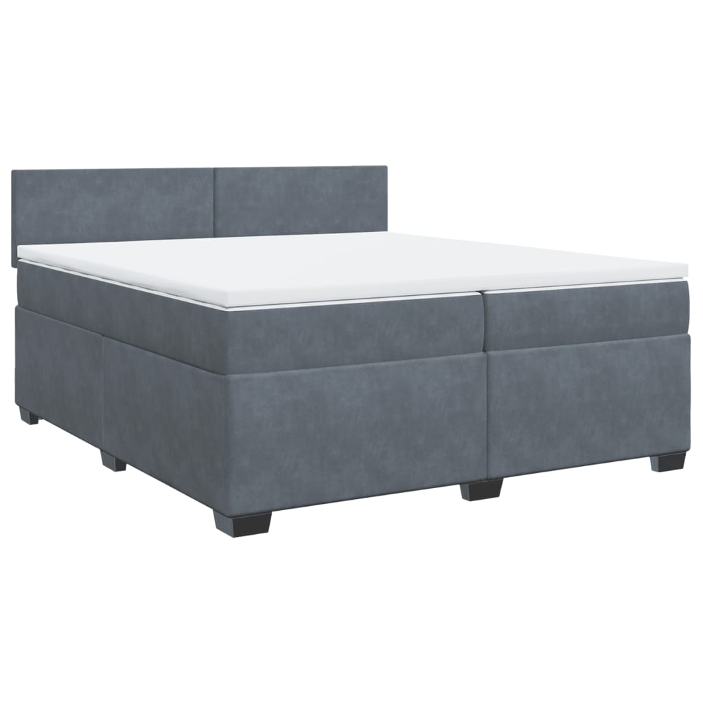 vidaXL Κρεβάτι Boxspring με Στρώμα Σκούρο Γκρι 200x200 εκ. Βελούδινο