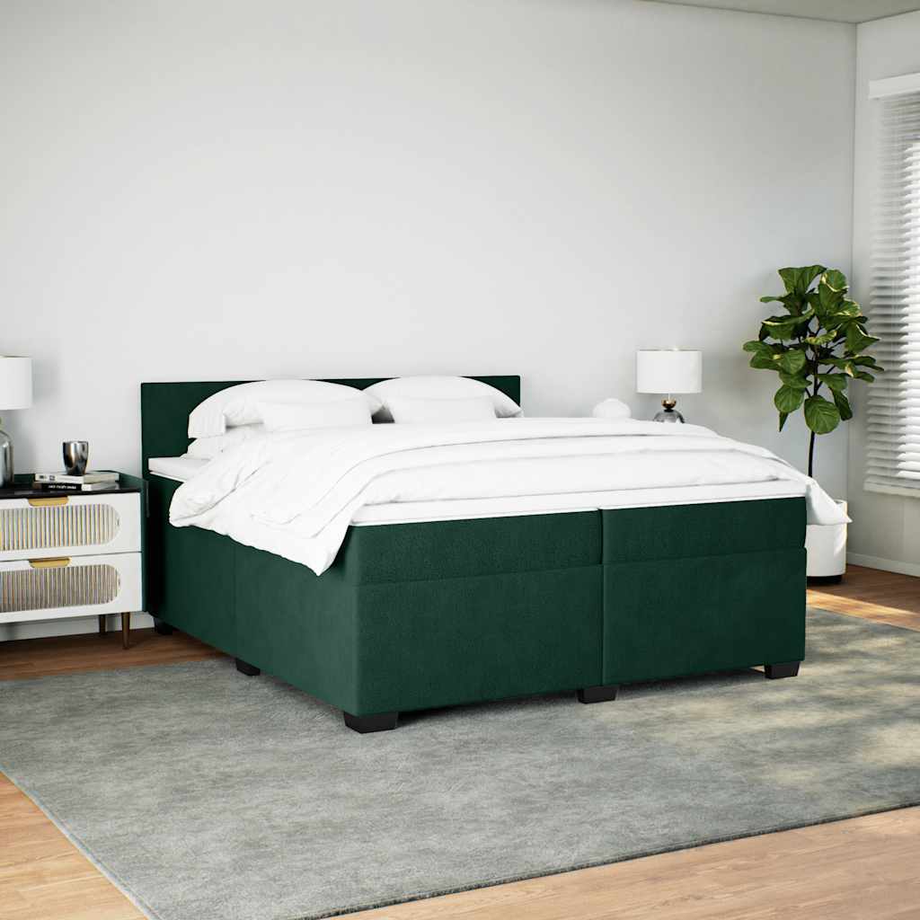 vidaXL Κρεβάτι Boxspring με Στρώμα Σκούρο Πράσινο 200x200εκ. Βελούδινο
