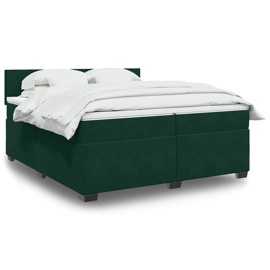 vidaXL Κρεβάτι Boxspring με Στρώμα Σκούρο Πράσινο 200x200εκ. Βελούδινο