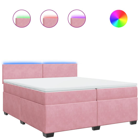 vidaXL Κρεβάτι Boxspring με Στρώμα Ροζ 200x200 εκ. Βελούδινο