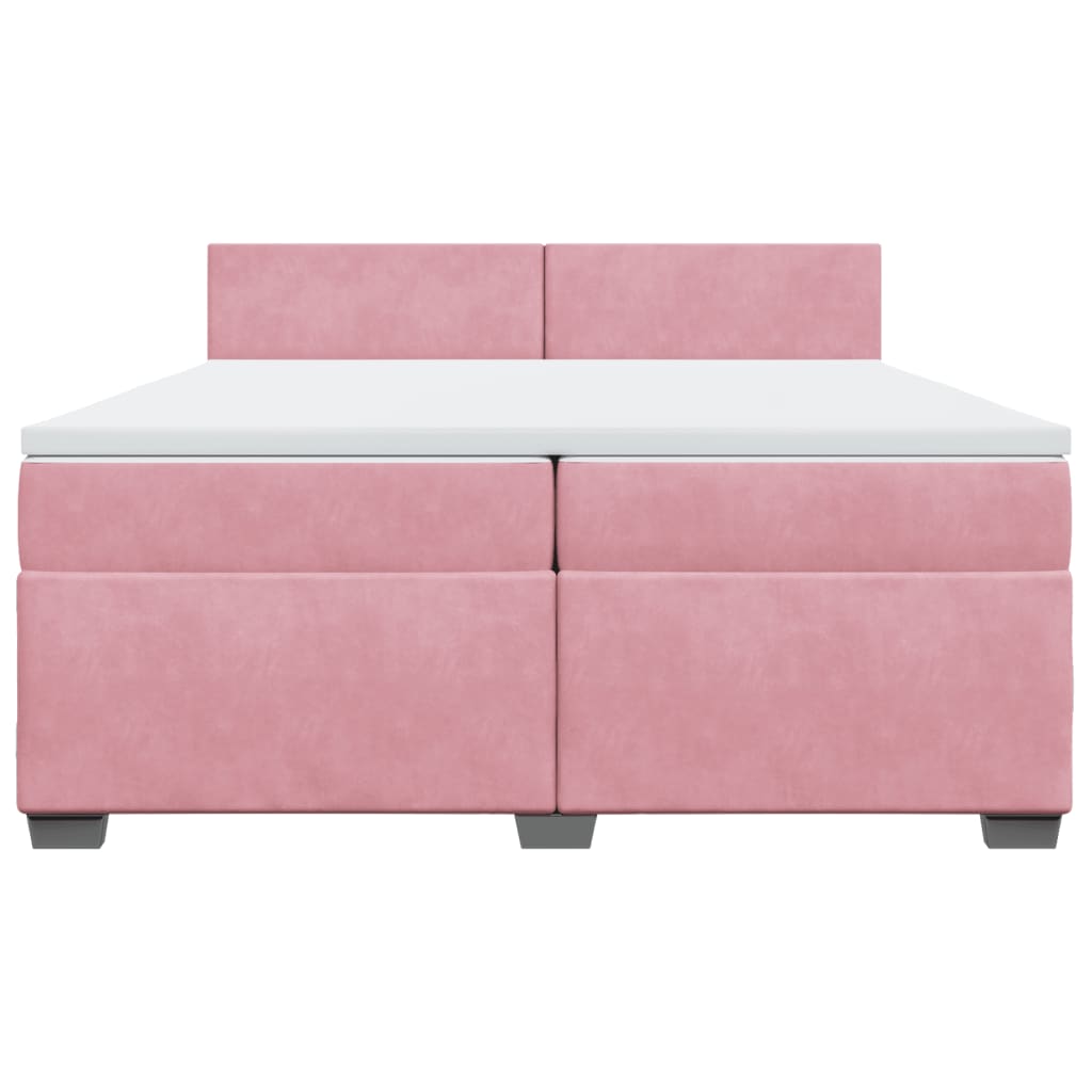 vidaXL Κρεβάτι Boxspring με Στρώμα Ροζ 200x200 εκ. Βελούδινο