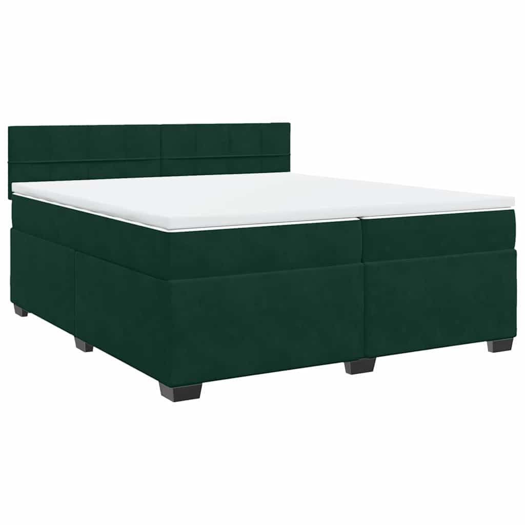 vidaXL Κρεβάτι Boxspring με Στρώμα Σκούρο Πράσινο 200x200εκ. Βελούδινο