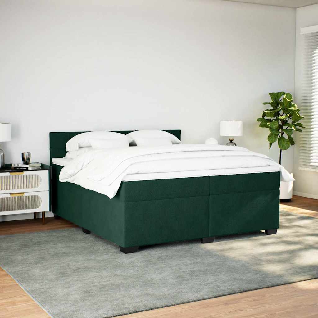 vidaXL Κρεβάτι Boxspring με Στρώμα Σκούρο Πράσινο 200x200εκ. Βελούδινο