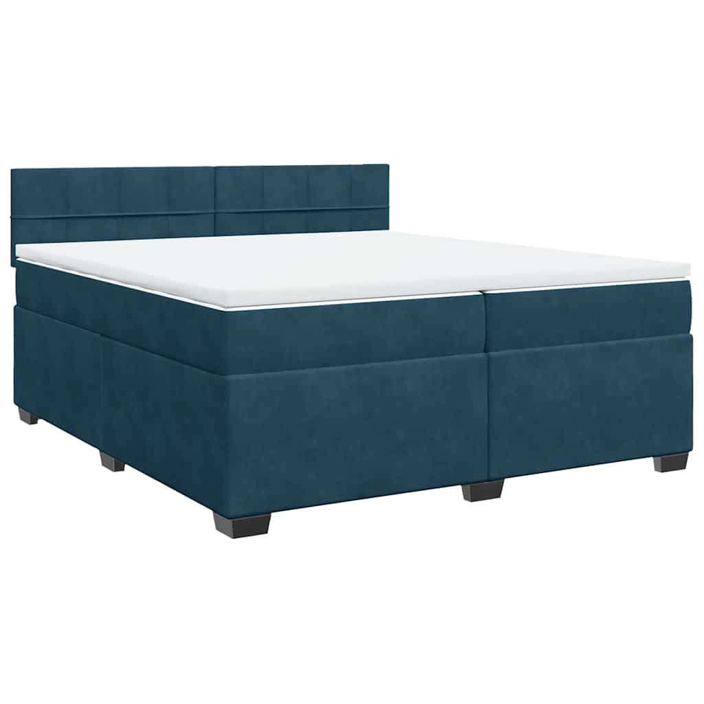 vidaXL Κρεβάτι Boxspring με Στρώμα Μπλε 200x200 εκ. Βελούδινο