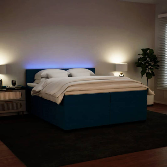 vidaXL Κρεβάτι Boxspring με Στρώμα Μπλε 200x200 εκ. Βελούδινο