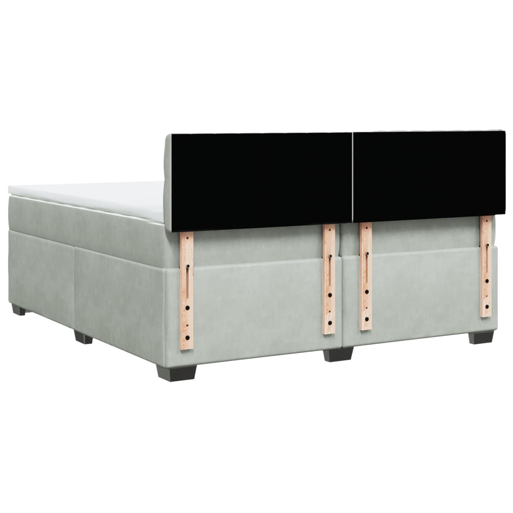 vidaXL Κρεβάτι Boxspring με Στρώμα Ανοιχτό Γκρι 200x200 εκ. Βελούδινο