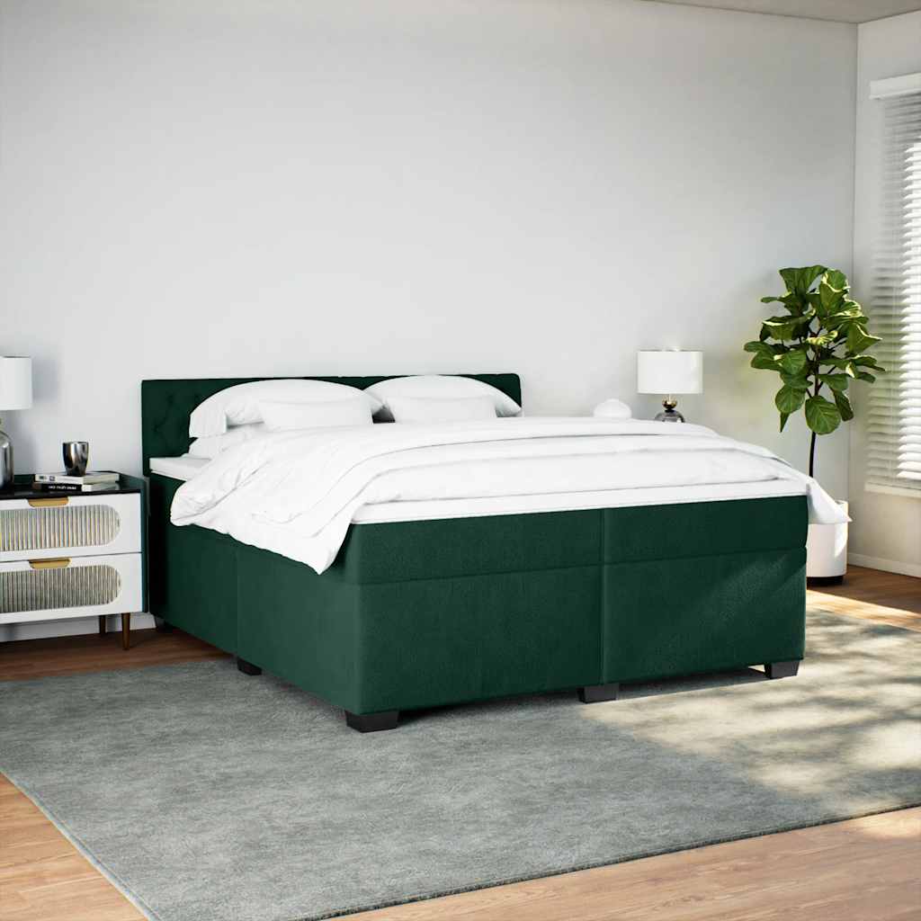 vidaXL Κρεβάτι Boxspring με Στρώμα Σκούρο Πράσινο 200x200εκ. Βελούδινο