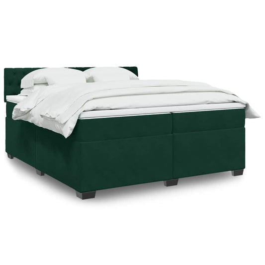 vidaXL Κρεβάτι Boxspring με Στρώμα Σκούρο Πράσινο 200x200εκ. Βελούδινο