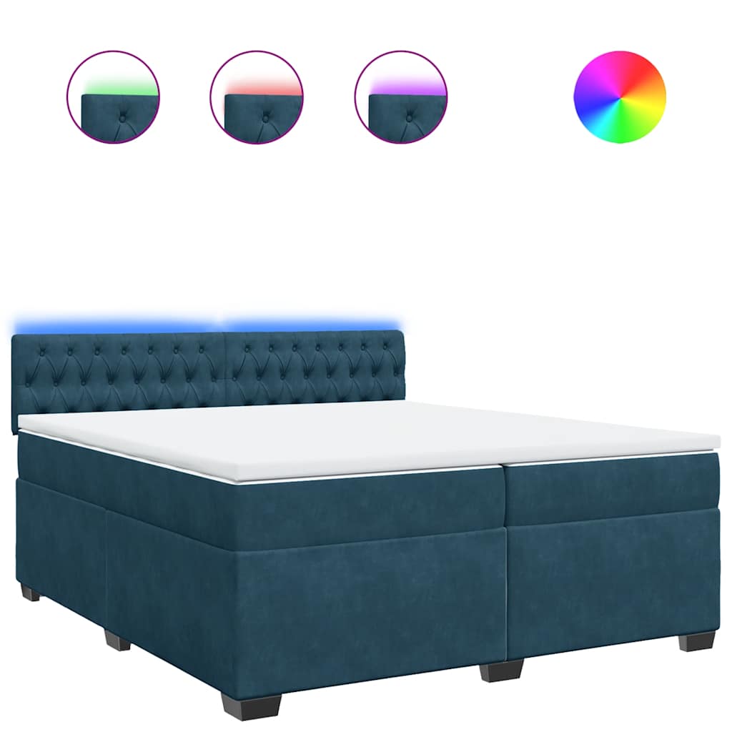 vidaXL Κρεβάτι Boxspring με Στρώμα Μπλε 200x200 εκ. Βελούδινο