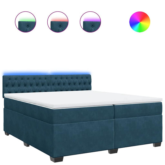 vidaXL Κρεβάτι Boxspring με Στρώμα Μπλε 200x200 εκ. Βελούδινο