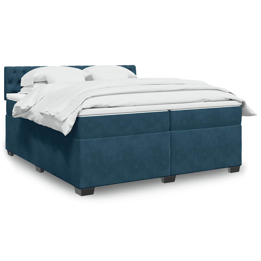 vidaXL Κρεβάτι Boxspring με Στρώμα Μπλε 200x200 εκ. Βελούδινο