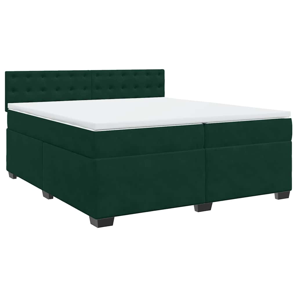 vidaXL Κρεβάτι Boxspring με Στρώμα Σκούρο Πράσινο 200x200εκ. Βελούδινο
