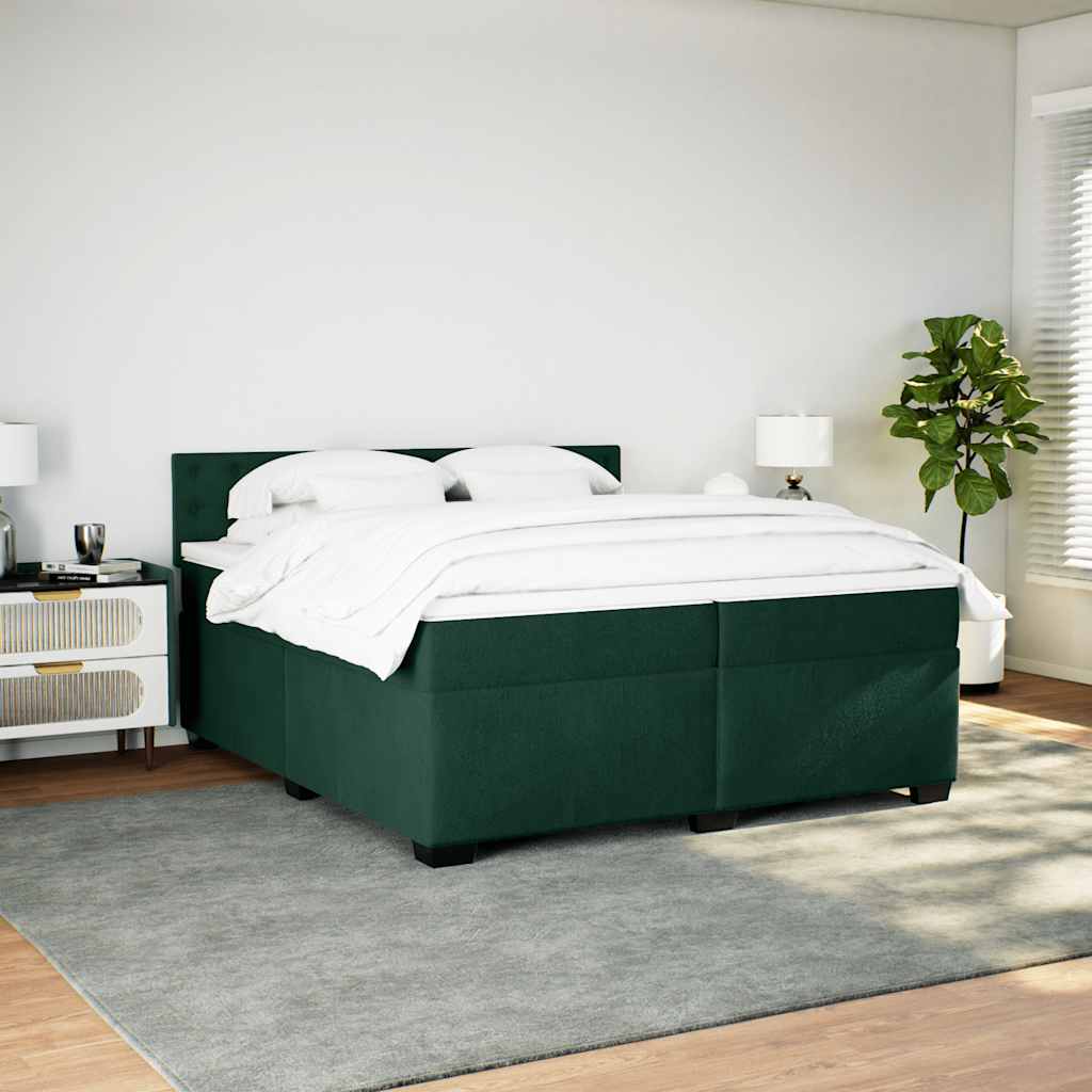 vidaXL Κρεβάτι Boxspring με Στρώμα Σκούρο Πράσινο 200x200εκ. Βελούδινο