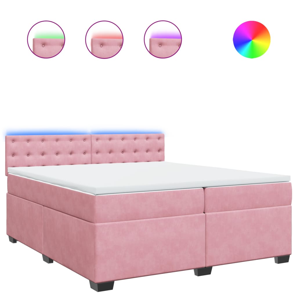 vidaXL Κρεβάτι Boxspring με Στρώμα Ροζ 200x200 εκ. Βελούδινο
