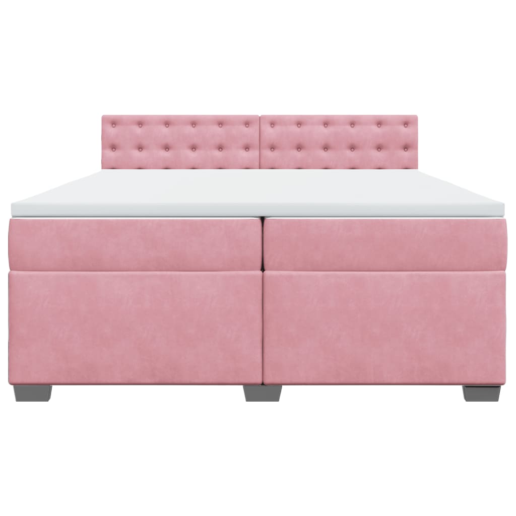 vidaXL Κρεβάτι Boxspring με Στρώμα Ροζ 200x200 εκ. Βελούδινο
