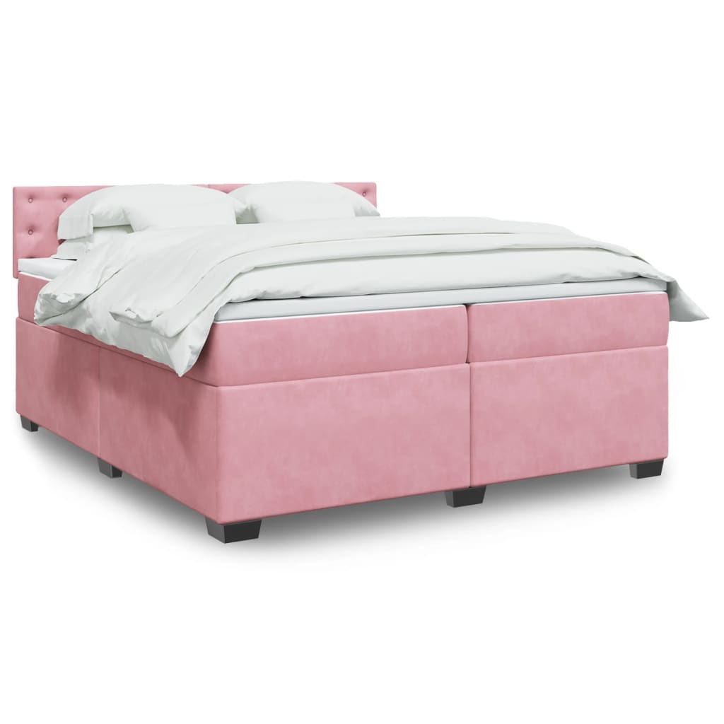 vidaXL Κρεβάτι Boxspring με Στρώμα Ροζ 200x200 εκ. Βελούδινο