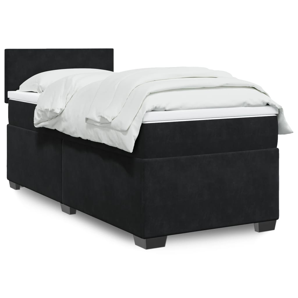 vidaXL Κρεβάτι Boxspring με Στρώμα Μαύρο Single Βελούδινο