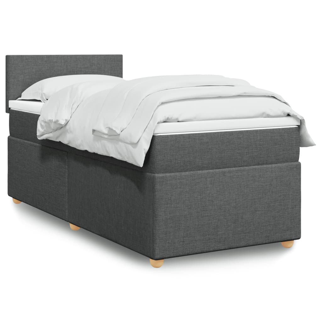 vidaXL Κρεβάτι Boxspring με Στρώμα Σκούρο Γκρι 90x190 εκ. Υφασμάτινο