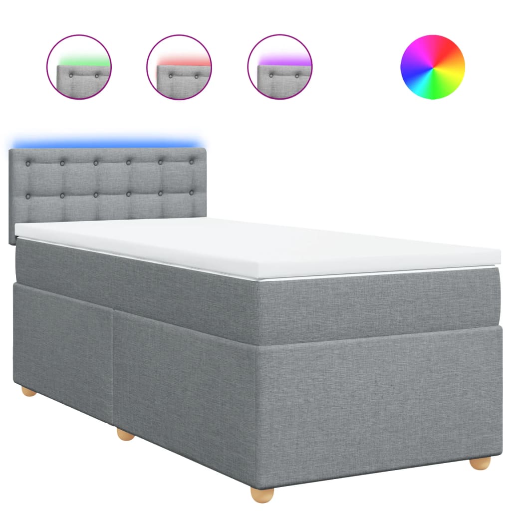 vidaXL Κρεβάτι Boxspring με Στρώμα Ανοιχτό Γκρι 90x190 εκ. Υφασμάτινο