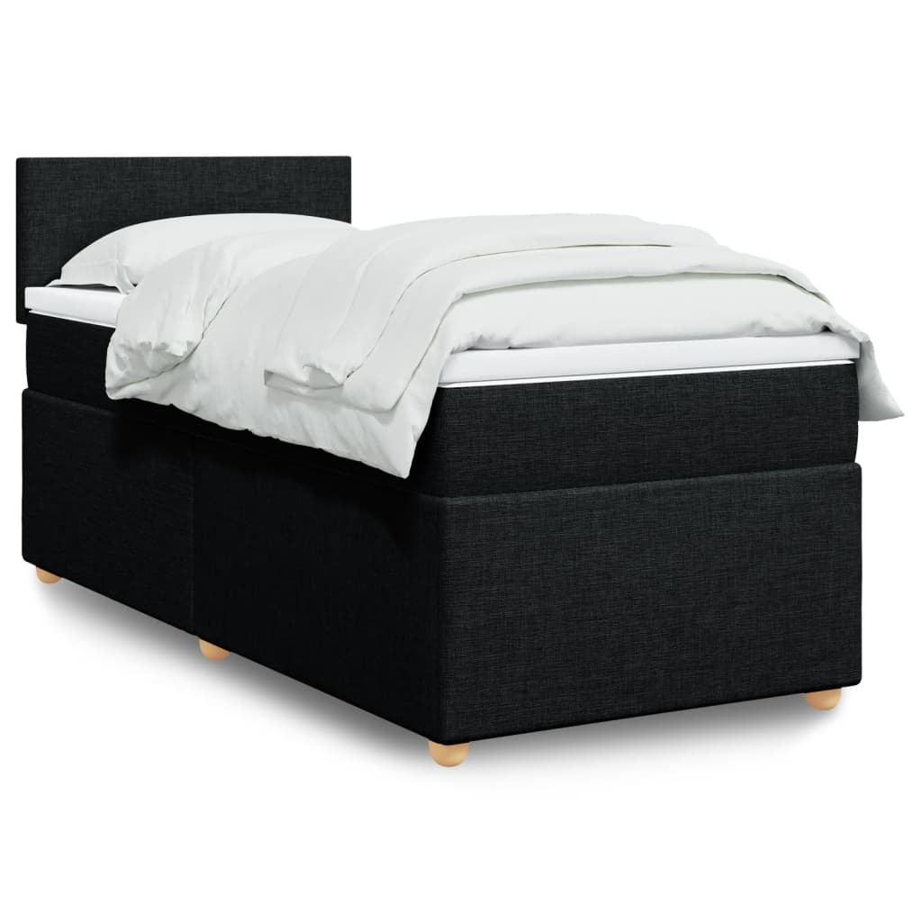 vidaXL Κρεβάτι Boxspring με Στρώμα Μαύρο 90x200 εκ. Υφασμάτινο