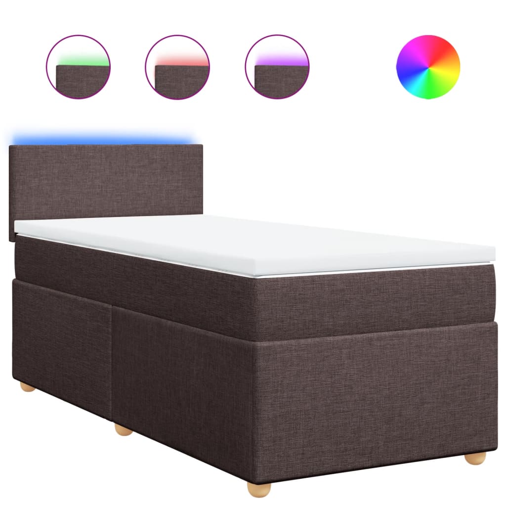vidaXL Κρεβάτι Boxspring με Στρώμα Σκούρο Καφέ 90x200 εκ. Υφασμάτινο