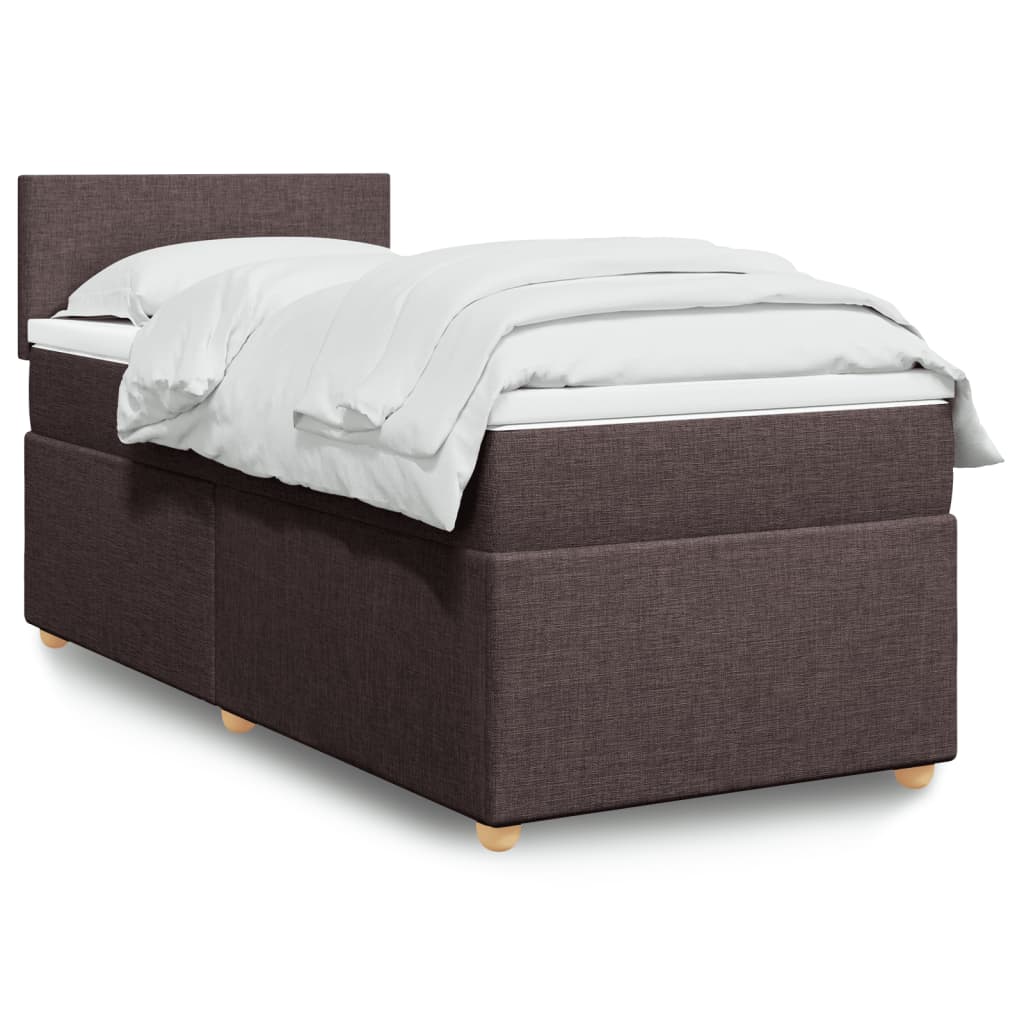 vidaXL Κρεβάτι Boxspring με Στρώμα Σκούρο Καφέ 90x200 εκ. Υφασμάτινο