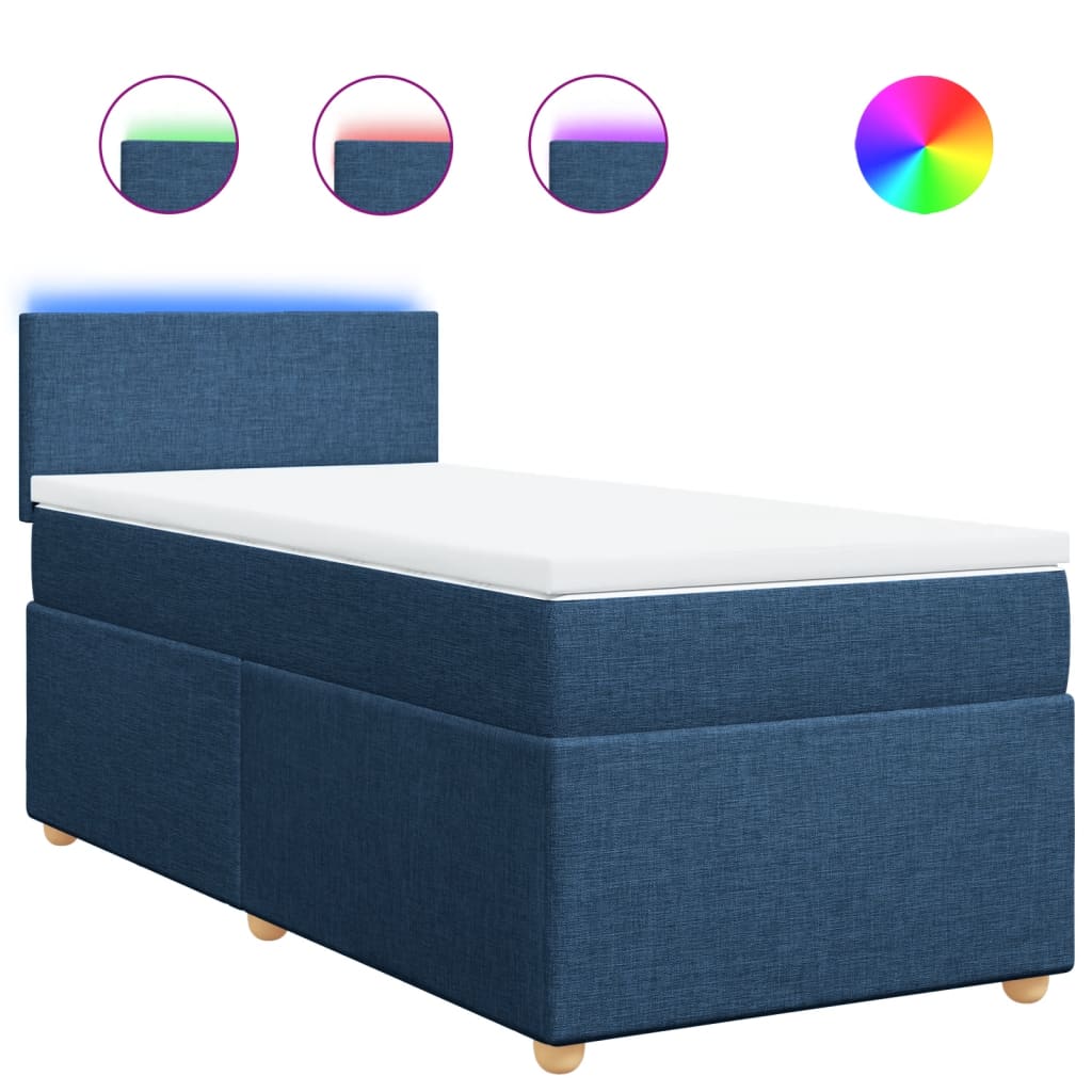 vidaXL Κρεβάτι Boxspring με Στρώμα Μπλε 90x200 εκ.Υφασμάτινο