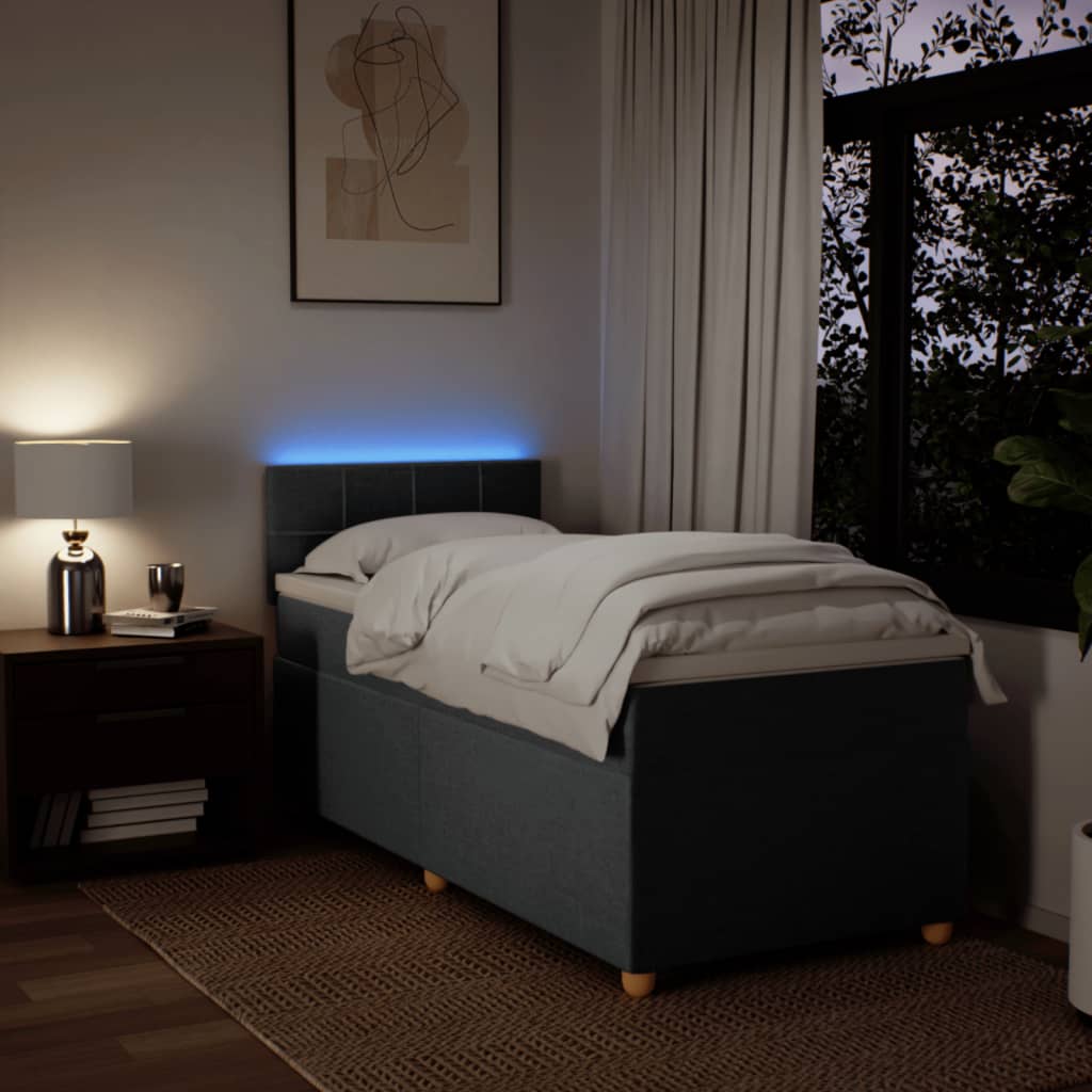 vidaXL Κρεβάτι Boxspring με Στρώμα Σκούρο Γκρι 90x200 εκ. Υφασμάτινο