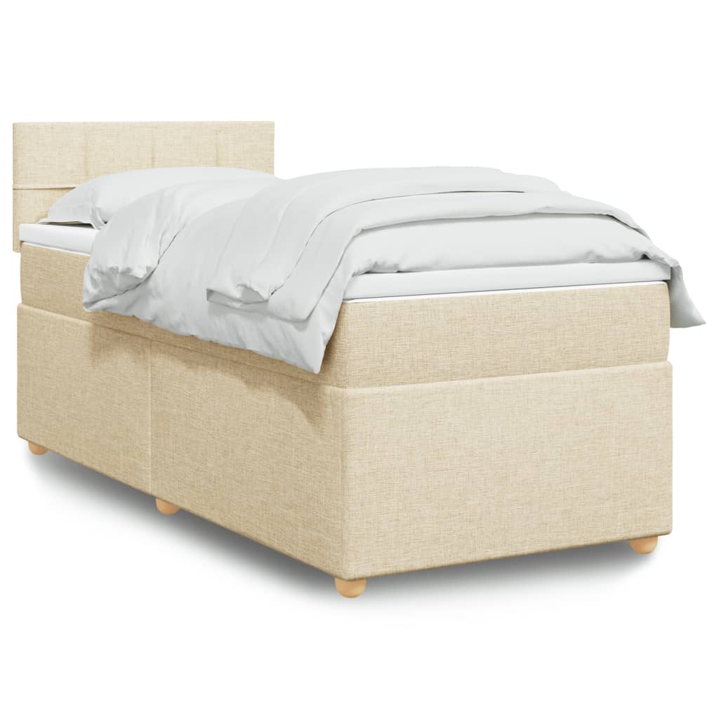 vidaXL Κρεβάτι Boxspring με Στρώμα Κρεμ 90x200 εκ.Υφασμάτινο