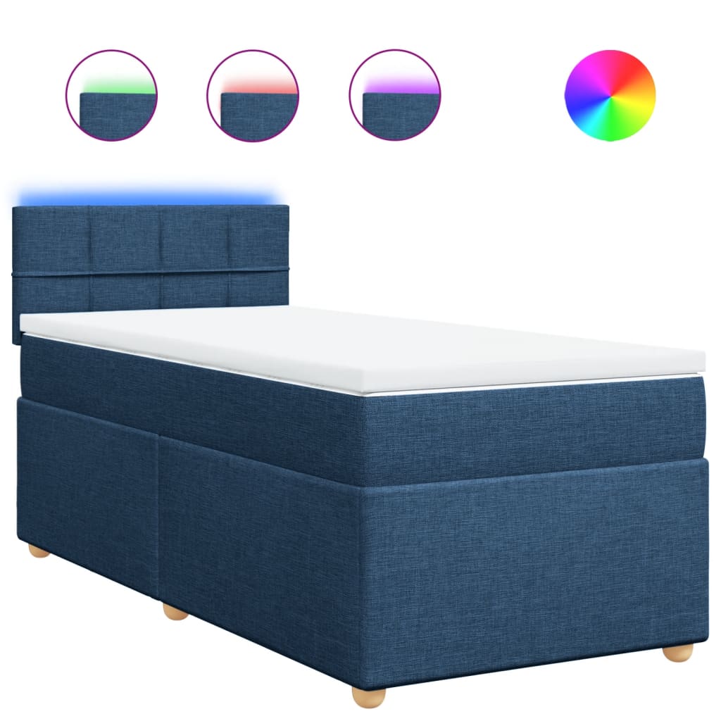 vidaXL Κρεβάτι Boxspring με Στρώμα Μπλε 90x200 εκ.Υφασμάτινο