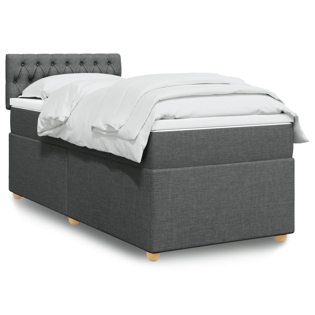 vidaXL Κρεβάτι Boxspring με Στρώμα Σκούρο Γκρι 90x200 εκ. Υφασμάτινο