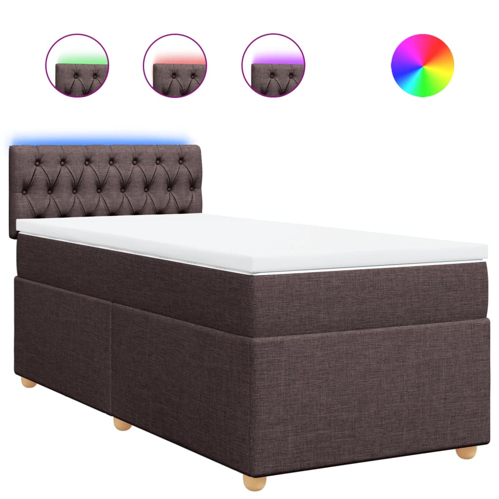 vidaXL Κρεβάτι Boxspring με Στρώμα Σκούρο Καφέ 90x200 εκ. Υφασμάτινο