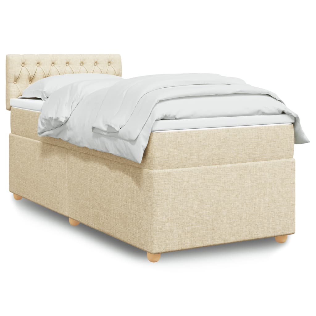 vidaXL Κρεβάτι Boxspring με Στρώμα Κρεμ 90x200 εκ.Υφασμάτινο