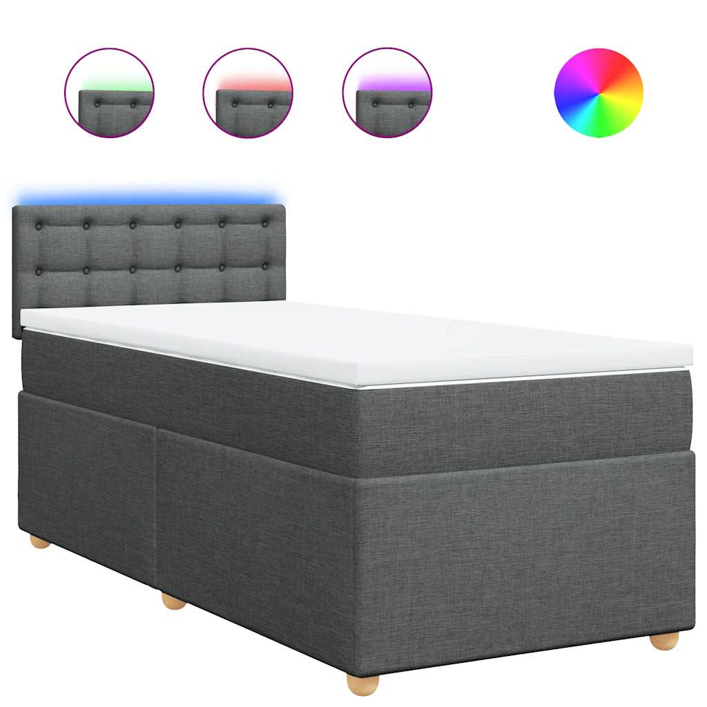 vidaXL Κρεβάτι Boxspring με Στρώμα Σκούρο Γκρι 90x200 εκ. Υφασμάτινο