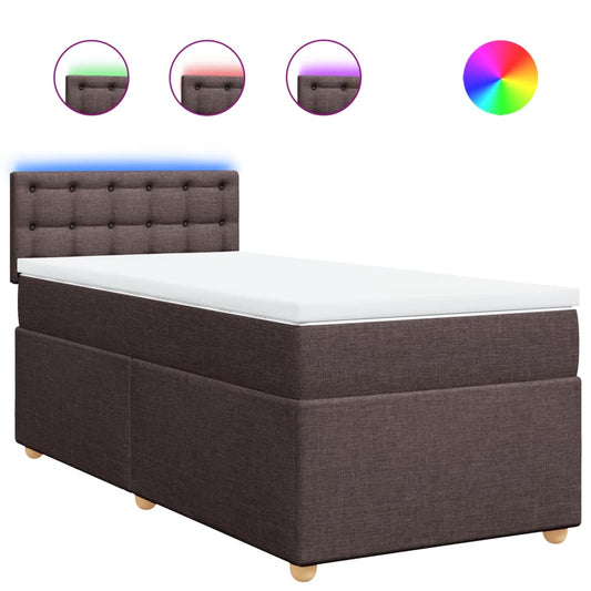 vidaXL Κρεβάτι Boxspring με Στρώμα Σκούρο Καφέ 90x200 εκ. Υφασμάτινο