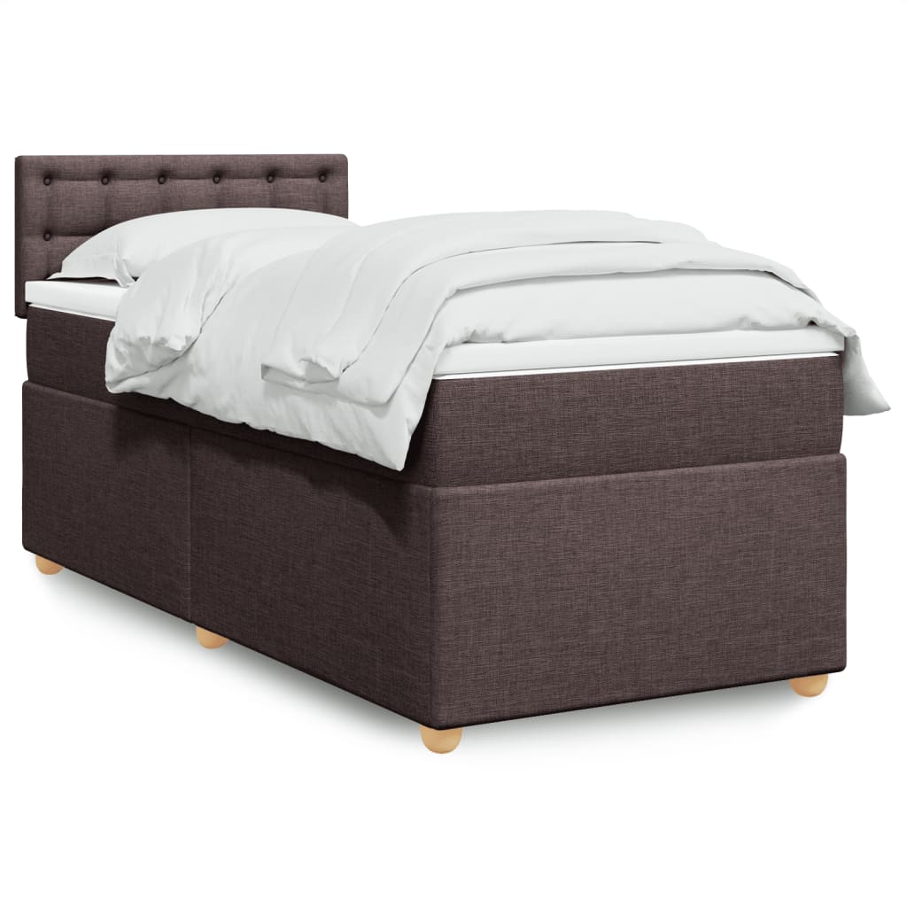 vidaXL Κρεβάτι Boxspring με Στρώμα Σκούρο Καφέ 90x200 εκ. Υφασμάτινο