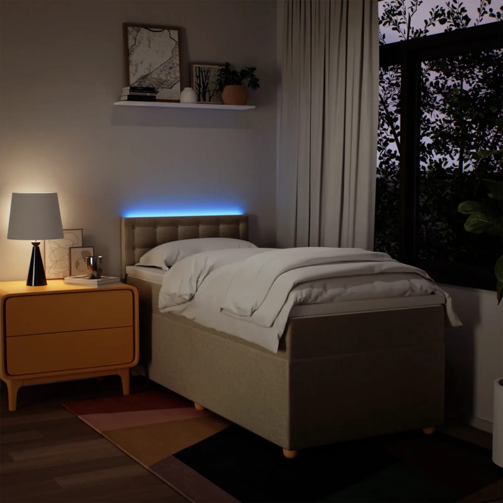 vidaXL Κρεβάτι Boxspring με Στρώμα Κρεμ 90x200 εκ.Υφασμάτινο