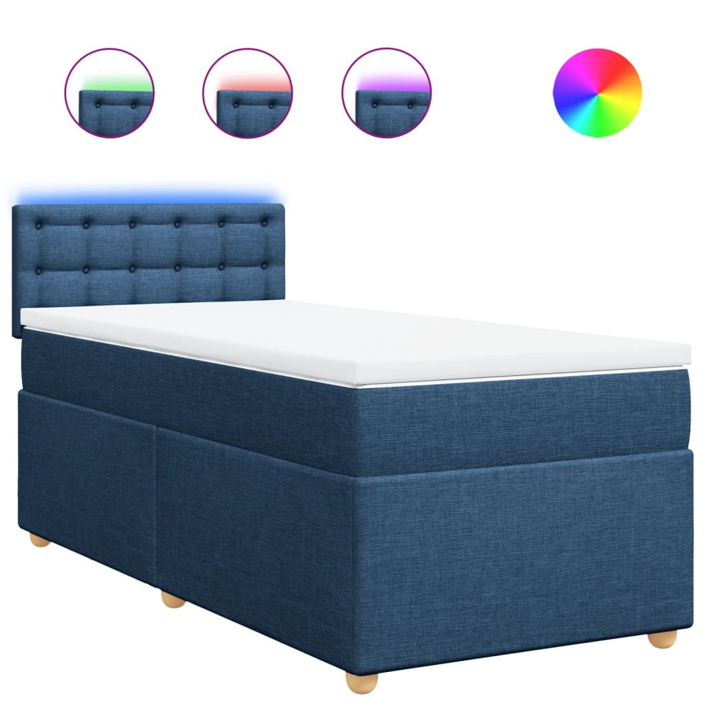 vidaXL Κρεβάτι Boxspring με Στρώμα Μπλε 90x200 εκ.Υφασμάτινο