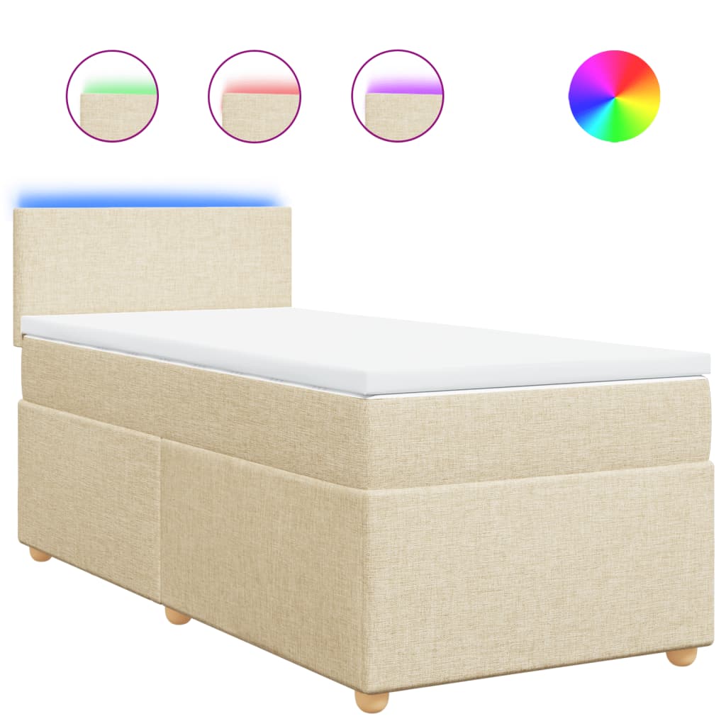 vidaXL Κρεβάτι Boxspring με Στρώμα Κρεμ 100 x 200 εκ. Υφασμάτινο